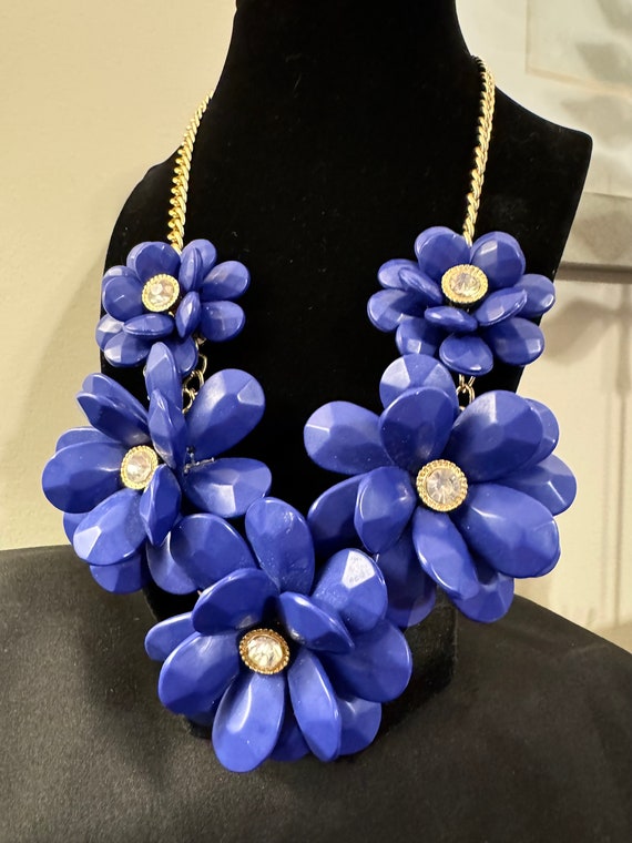 Natasha Couture Royal Blue Flower Necklace Stateme
