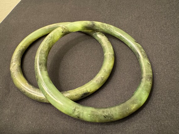 Two Vintage Serpentine Jade Bangle Bracelets - image 5