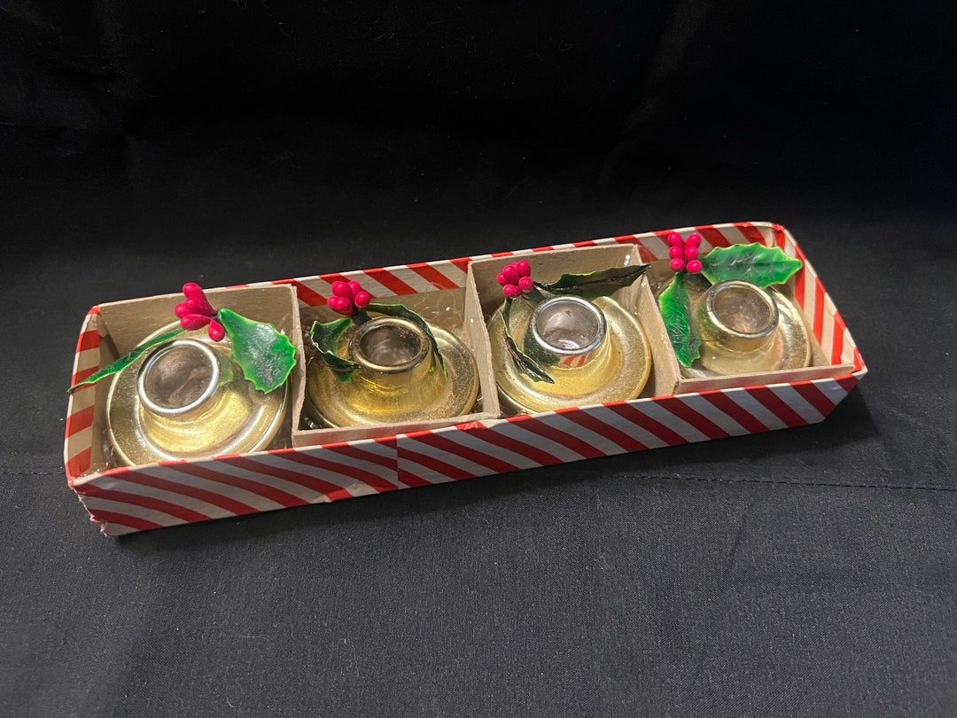 4 Vintage Ceramic Christmas Candle Holders Holly Holt Howard Japan in