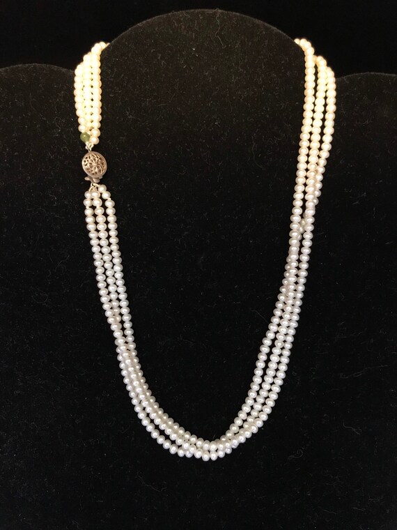 Multi strand sterling silver and pearl necklace. - image 3