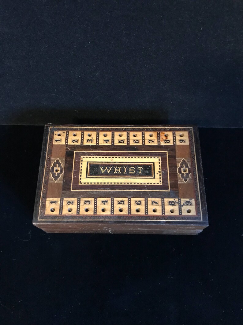 Antique inlaid wooden whist card game. Etsy