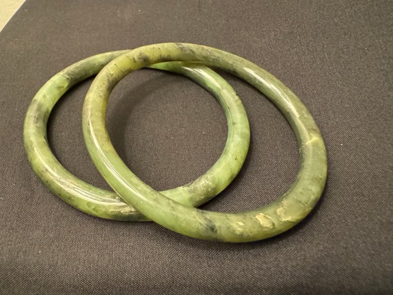 Two Vintage Serpentine Jade Bangle Bracelets - image 1