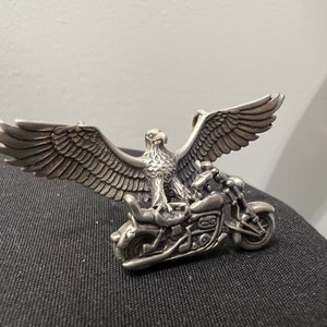 Vintage 1979 American Eagle Motorcycle Necklace 3D Pendant Harley Davidson Style