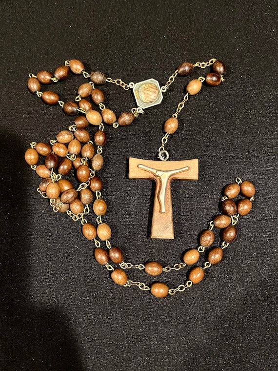 Vintage Mid Century Modern Wooden Crucifix Rosary