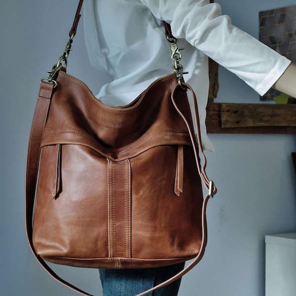 Tan leather shoulder bag, crossbody purse, tan handbag