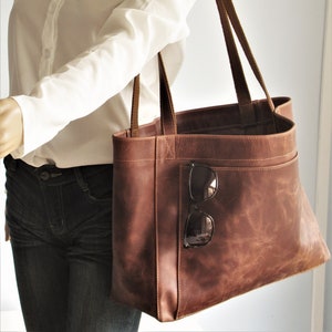 Large leather tote bag, laptop bag, large shoulder bag image 3