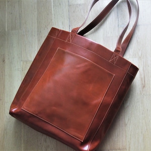 Cognac Leather Tote Bag, Large Shopper, Shoulder Bag, Leather Purse