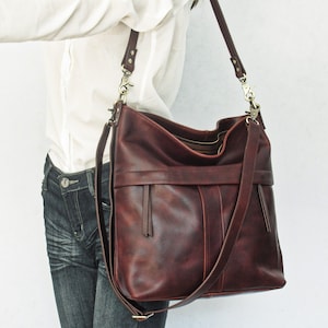 Brown leather shoulder bag, crossbody purse, unique shoulder bag image 1