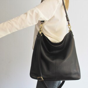 Black leather shoulder bag, small tote, leather hobo purse, zipper top image 4