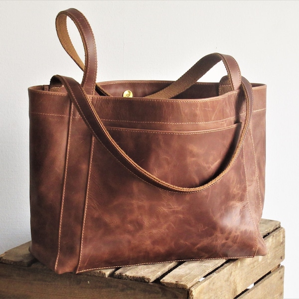 Large leather tote bag, laptop bag, large shoulder bag