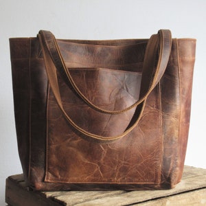 Distressed leather tote bag, large shopper, laptop purse