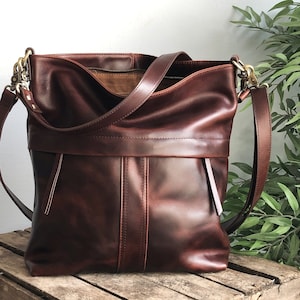 Brown leather shoulder bag, crossbody purse, unique shoulder bag image 4