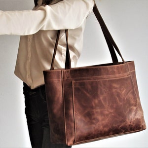 Large leather tote bag, laptop bag, large shoulder bag image 2