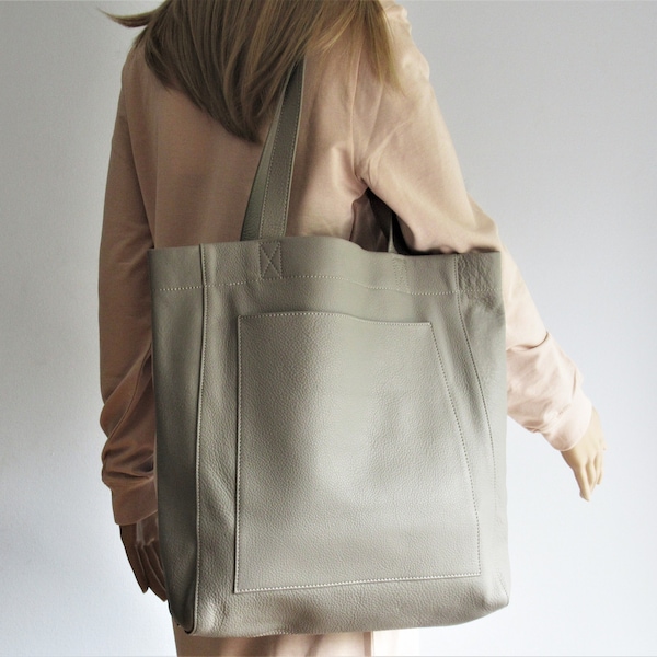 Fourre-tout en cuir souple, acheteur gris, sac à livres, sac à bandoulière, sac de marché