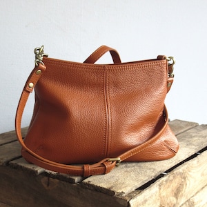 Mini leather crossbody bag, small slouchy purse, evening bag, clutch Brown