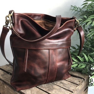 Brown leather shoulder bag, crossbody purse, unique shoulder bag image 5