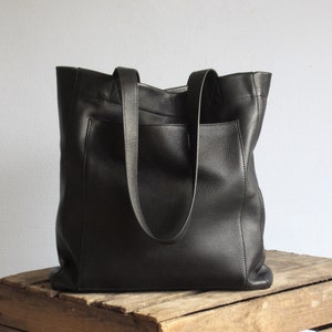 Black Leather Purse, Shopper Tote Bag, Book Bag, Soft Shoulder Bag image 8