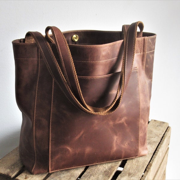 Rustic Leather Shopper, Brown Tote Bag, Large Purse