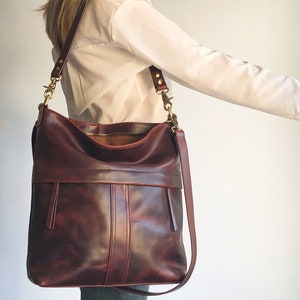 Brown leather shoulder bag, crossbody purse, unique shoulder bag image 7