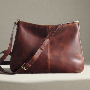Leather crossbody bag, purse with zipper, small shoulder bag