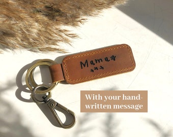 Leather Keyring Gift, Personalized Handwriting, Keychain Loop, 3rd Anniversary Gift for Him or Her