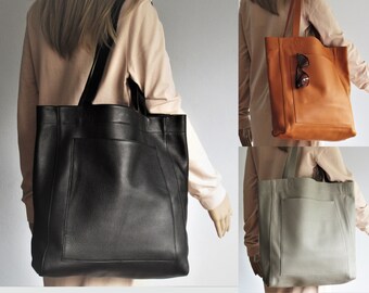 Large Leather Tote Bag, Shopper Market Bag, Book Bag, Shoulder Bag