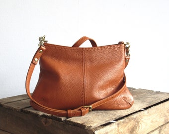 Brown leather crossbody bag, small shoulder bag, soft leather purse