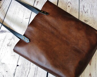 Dark brown leather tote bag, leather shopper, real leather tote, shoulder bag, leather bag, leather purse, leather tote bag