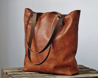 Cognac leather tote bag, leather bag, leather purse, shoulder bag, leather tote bag
