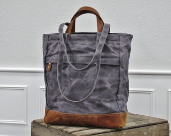 Sac à dos convertible gris en toile cirée pour homme, sac fourre-tout, sac à bandoulière