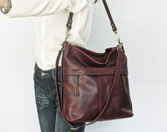 Brown leather shoulder bag, crossbody purse, unique shoulder bag