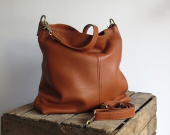 Brown leather shoulder bag, pebbled leather slouchy purse, medium sized crossbody bag