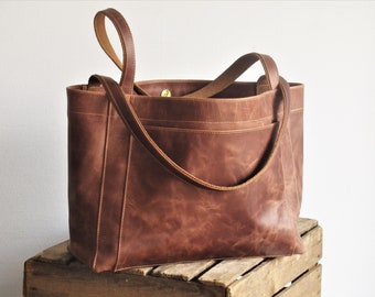 Large leather tote bag, laptop bag, large shoulder bag