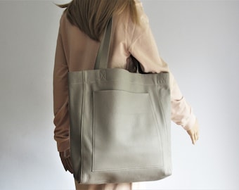 Soft leather tote, grey shopper, book bag, shoulder bag, market bag