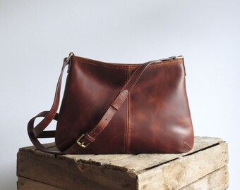 Leather crossbody bag, purse with zipper, small shoulder bag