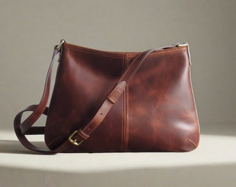 Leather crossbody bag, purse with zipper, small shoulder bag