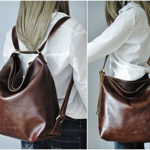 Brown Leather Backpack Convertible 