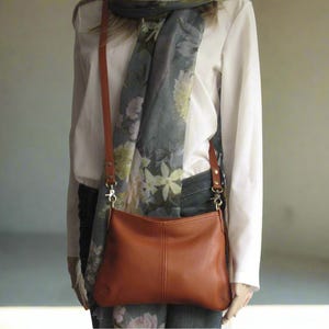Mini Brown Leather Crossbody Bag, Small Slouchy Clutch Purse, Convertible Evening Bag, Lightweight Travel Shoulder Bag