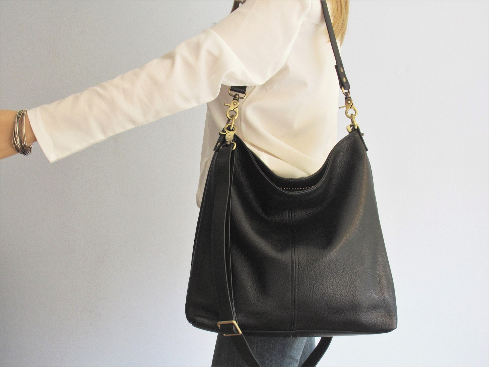 Black Leather Shoulder Bag Small Tote Leather Hobo Purse - Etsy
