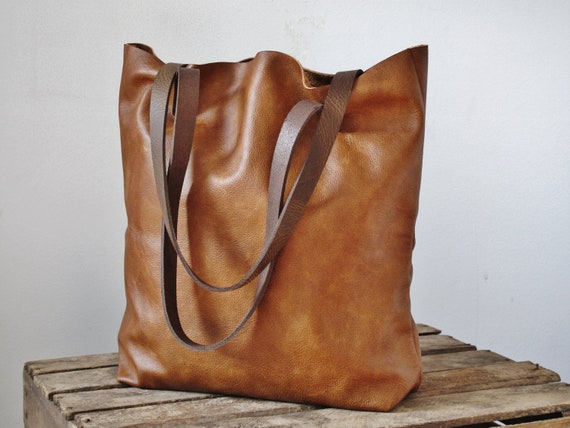 Caramel leather shopper leather tote bag shoulder bag | Etsy
