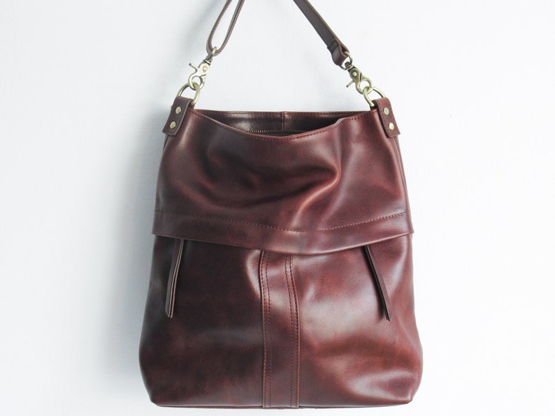 Brown leather shoulder bag, crossbody purse, unique shoulder bag image 2