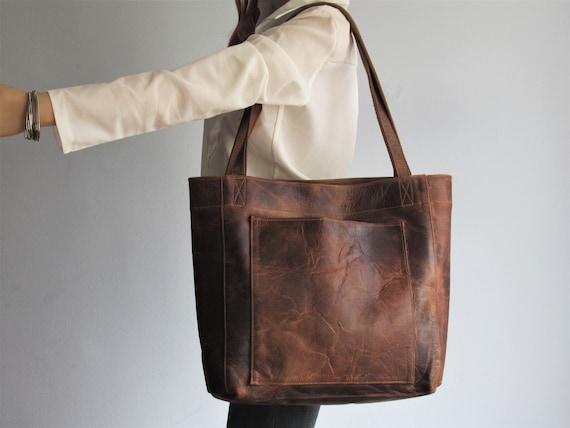 Buy Tote Bag, Large Leather Handbag, Vegan Leather Shoulder, Vintage  Distressed Style Leather Purse for WomenTravel, Work, Vacation, Khaki at  Amazon.in