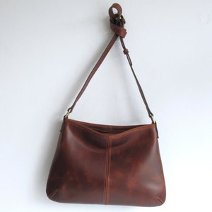 Leather crossbody bag, purse with zipper, small shoulder bag image 5