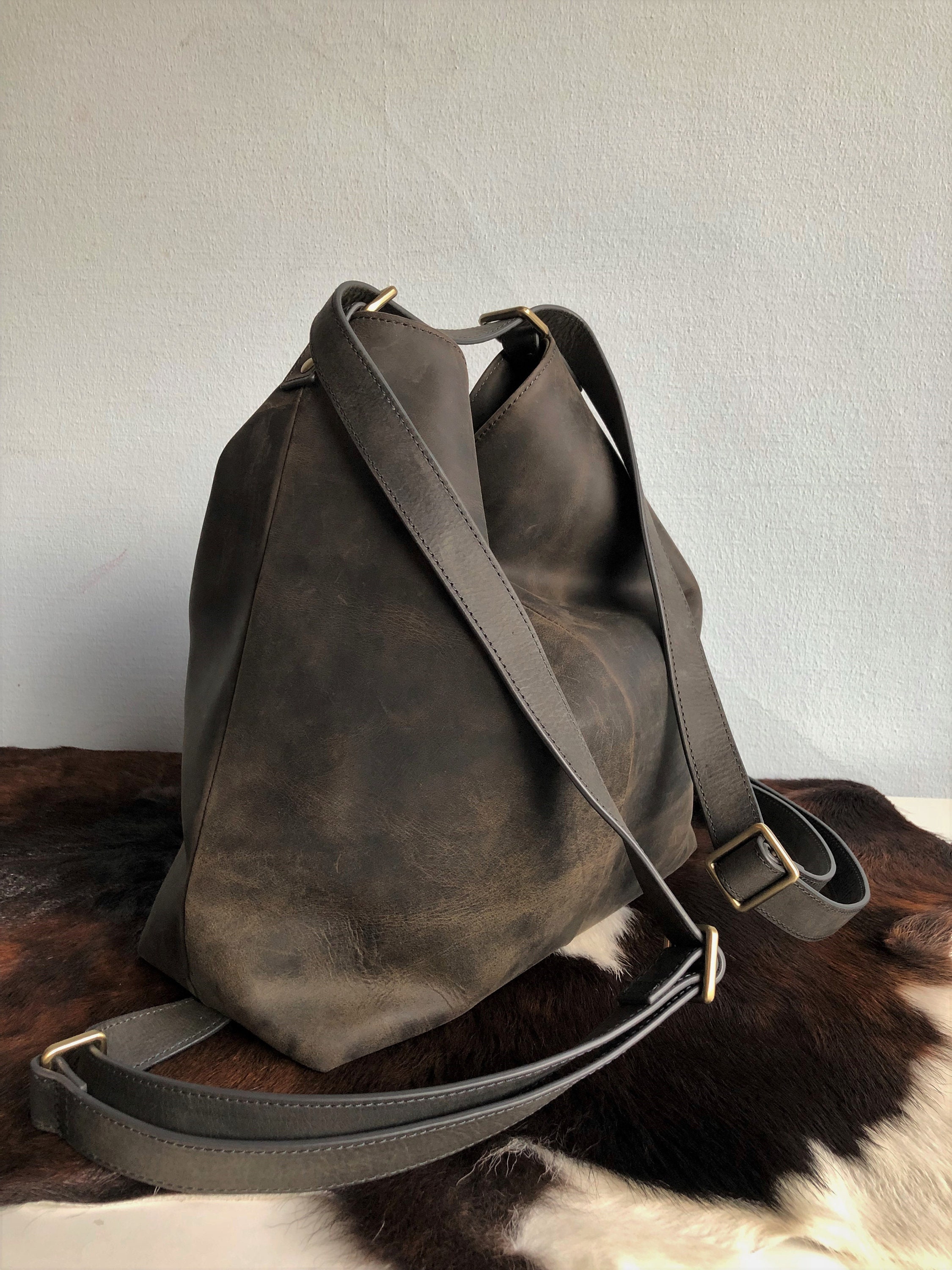 Convertible Backpack Leather Shoulder Bag Black Bag -  Norway