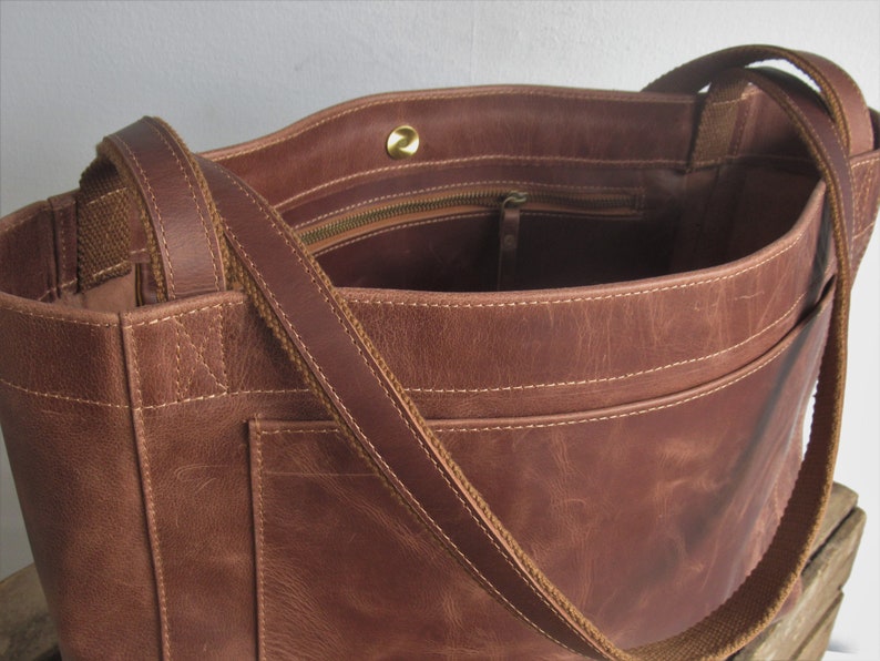 Large leather tote bag, laptop bag, large shoulder bag image 7