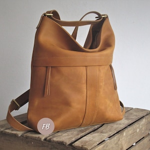 Camel leather convertible backpack, multifunctional bag, diaper shoulder bag image 8