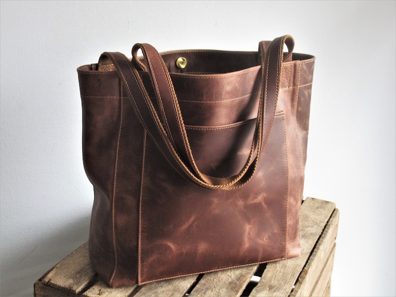 Brown Leather Tote Large Shoulder Bag Leather Shopper image 1