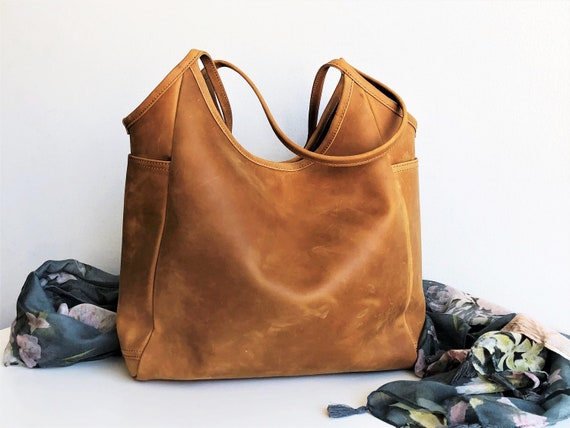 Camel Leather Shoulder Bag, Genuine Leather Tote, Purse With 7 Pockets - Etsy Camel Leather Shoulder Bag, Genuine Leather Tote, Purse With 7 Pockets - Etsy