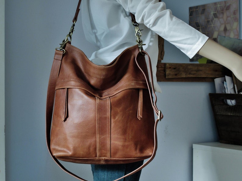 Bruine leren schoudertas, crossbody tas, bruine handtas Tan