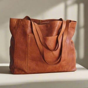 Cabas en cuir cognac, sac fourre-tout pour ordinateur portable, grand sac de marché